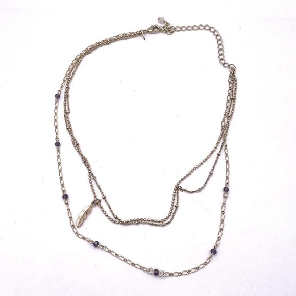 NRQ Beaded Multi Strand Layered Leaf Charm Chain Necklace Gold Tone 13"-16"' - Picture 1 of 3